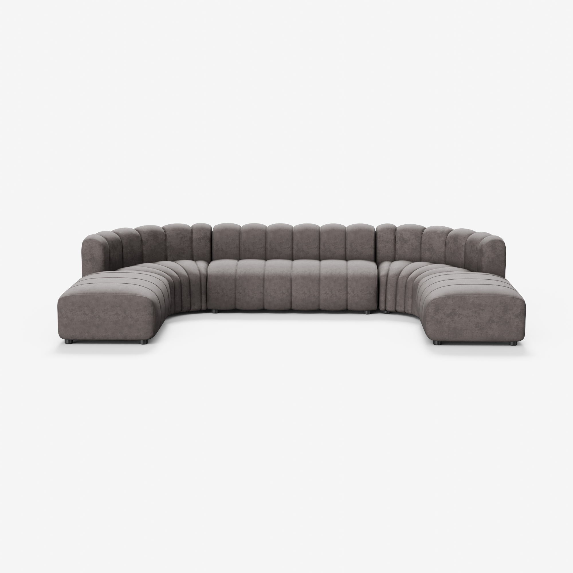 Cosmo Concave Large Open-Ended 7-seater modular sofa in Truffle Brown, featuring curved backrests and open sides for spacious, flexible seating arrangements.