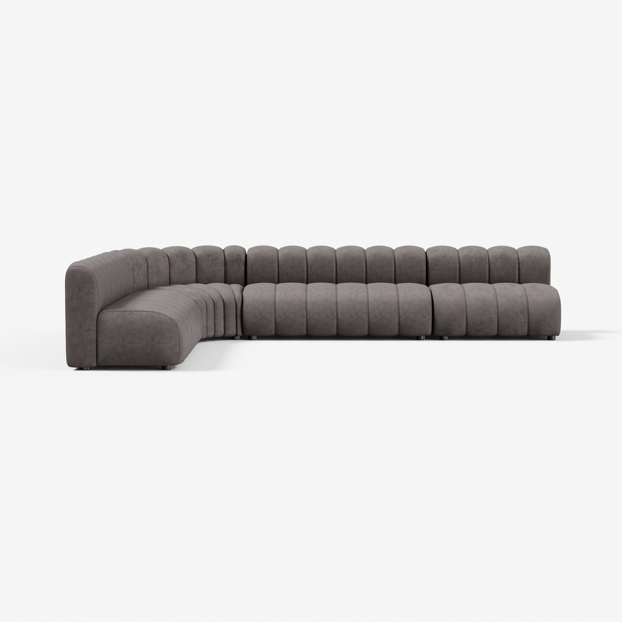Cosmo L-shape 7-seater sofa in Truffle Brown featuring a corner-form layout, modular seating blocks, and ribbed upholstery for cohesive space planning.