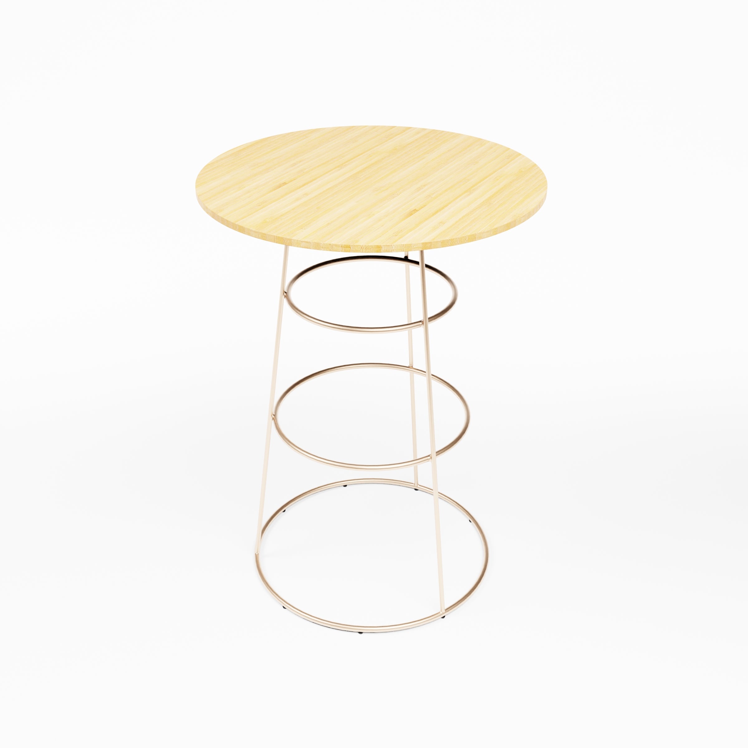 Felicia Cocktail Table (Rose Gold Frame with Round Bamboo Top) Desert River Rentals
