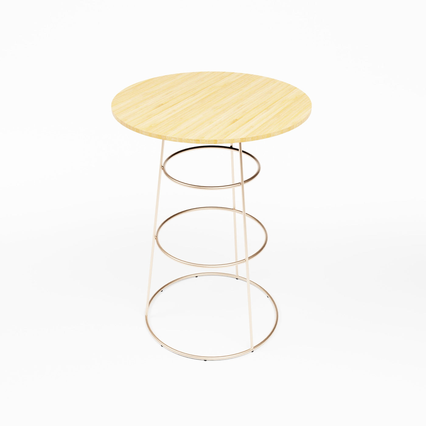 Felicia Cocktail Table (Rose Gold Frame with Round Bamboo Top) Desert River Rentals