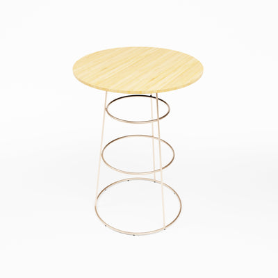 Felicia Cocktail Table (Rose Gold Frame with Round Bamboo Top) Desert River Rentals