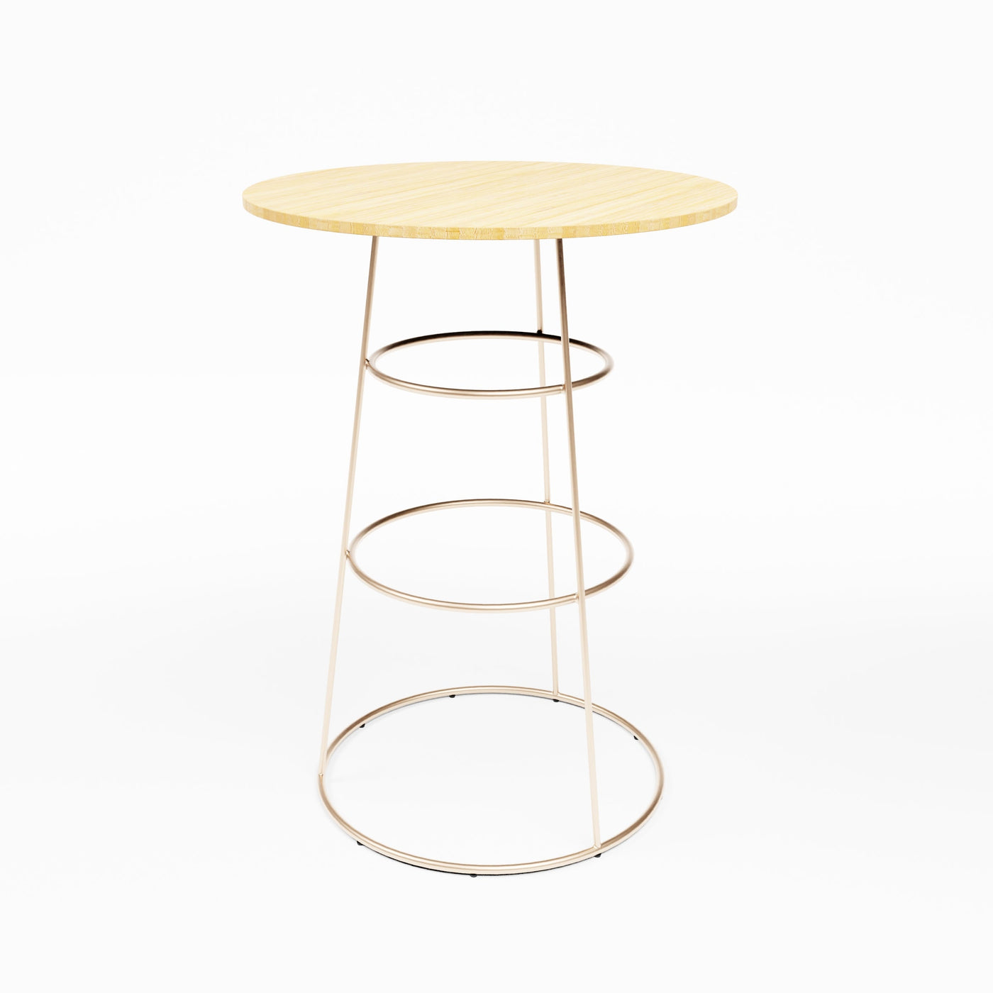 Felicia Cocktail Table (Rose Gold Frame with Round Bamboo Top) Desert River Rentals