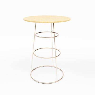 Felicia Cocktail Table (Rose Gold Frame with Round Bamboo Top) Desert River Rentals