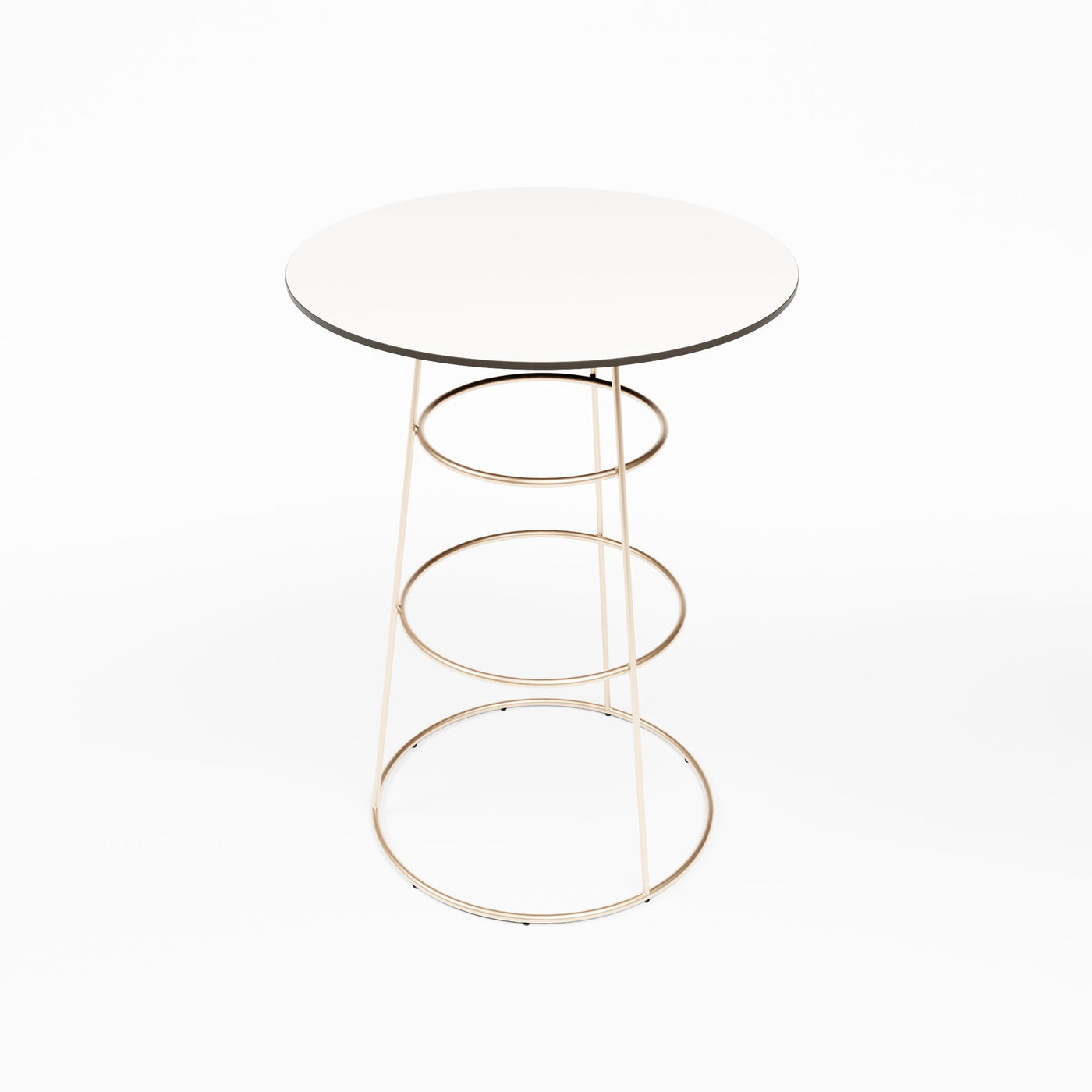Felicia Cocktail Table (Rose Gold Frame with Round White Top) Desert River Rentals