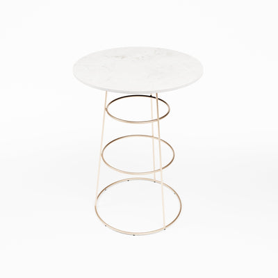 Felicia Cocktail Table (Rose Gold Frame with Round Marble Top) Desert River Rentals