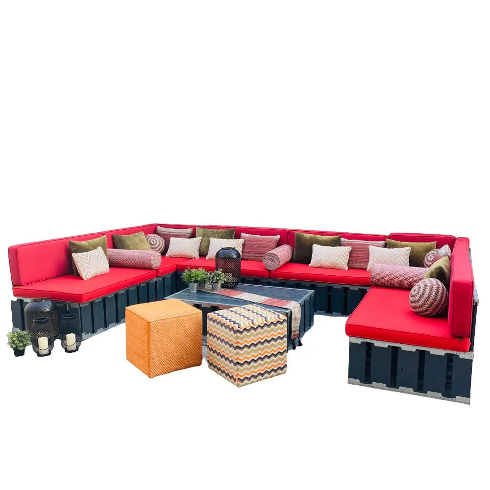 Arabica 12 seater lounge grey wood Desert River Rentals