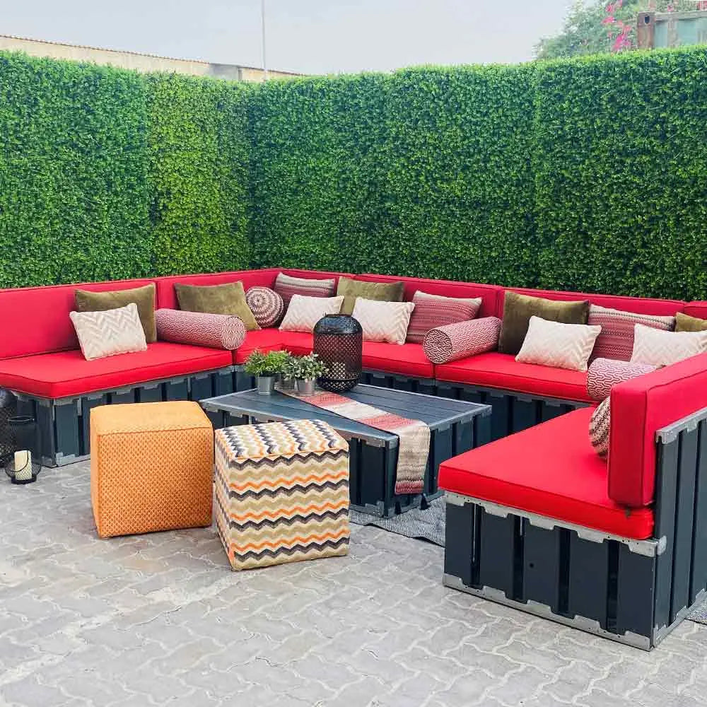 Arabica 12 seater lounge grey wood Desert River Rentals