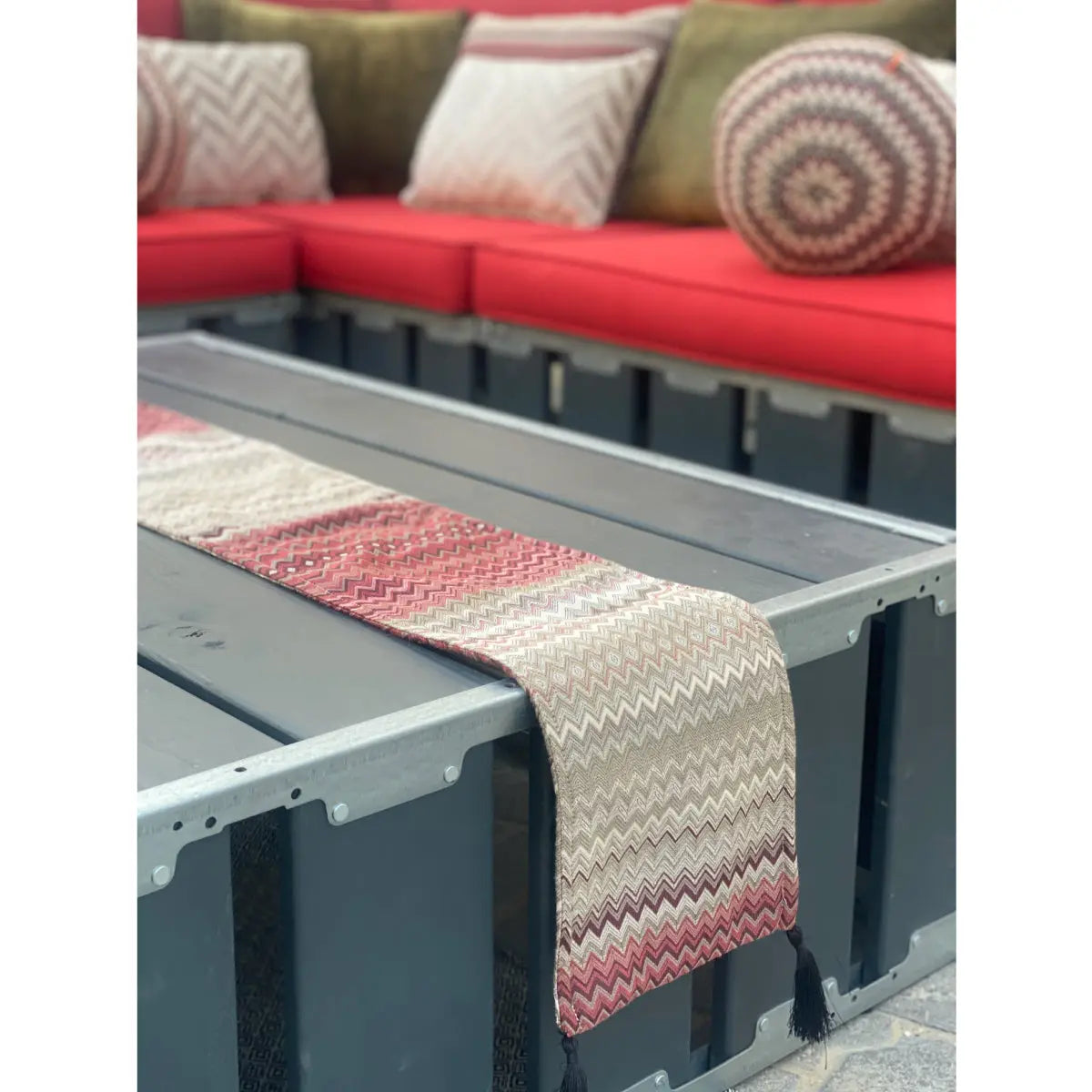 Arabica 12 seater lounge grey wood Desert River Rentals