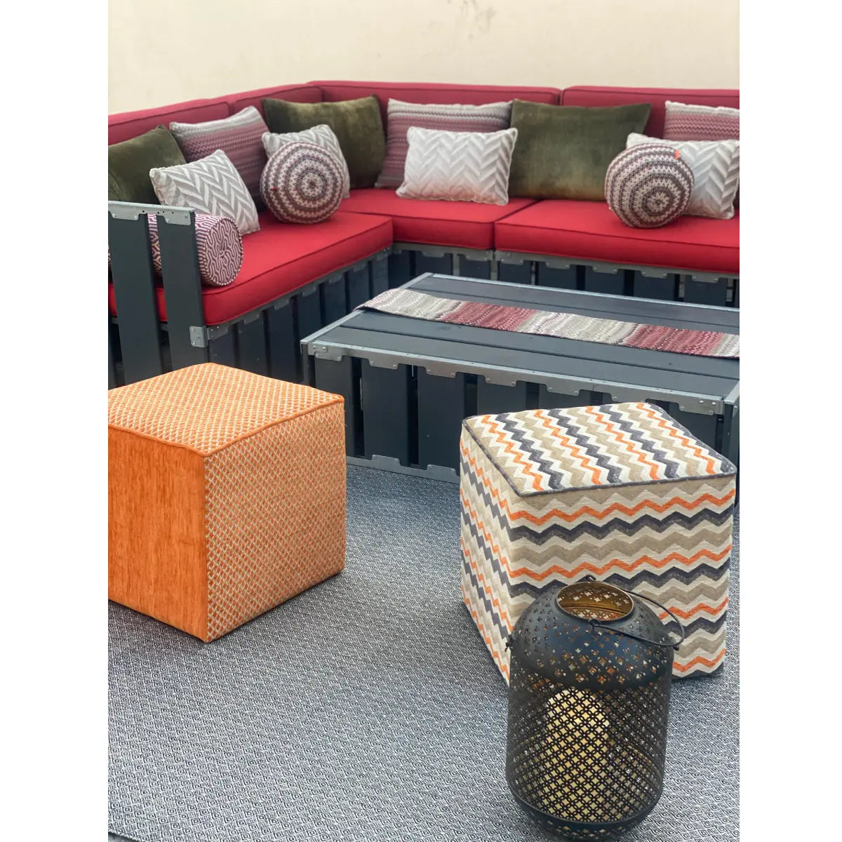 Arabica 12 seater lounge grey wood Desert River Rentals