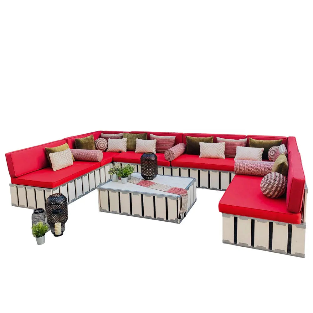 Arabica 12 seater lounge white wood Desert River Rentals