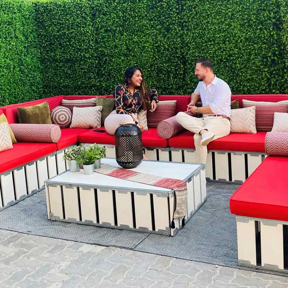 Arabica 12 seater lounge white wood Desert River Rentals