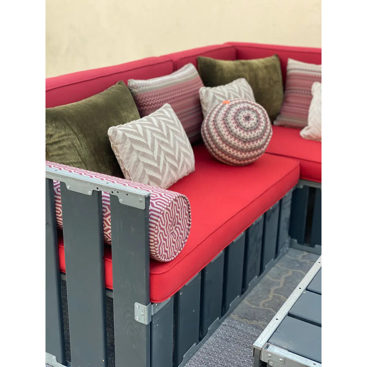 Arabica 6 seater lounge grey wood Desert River Rentals