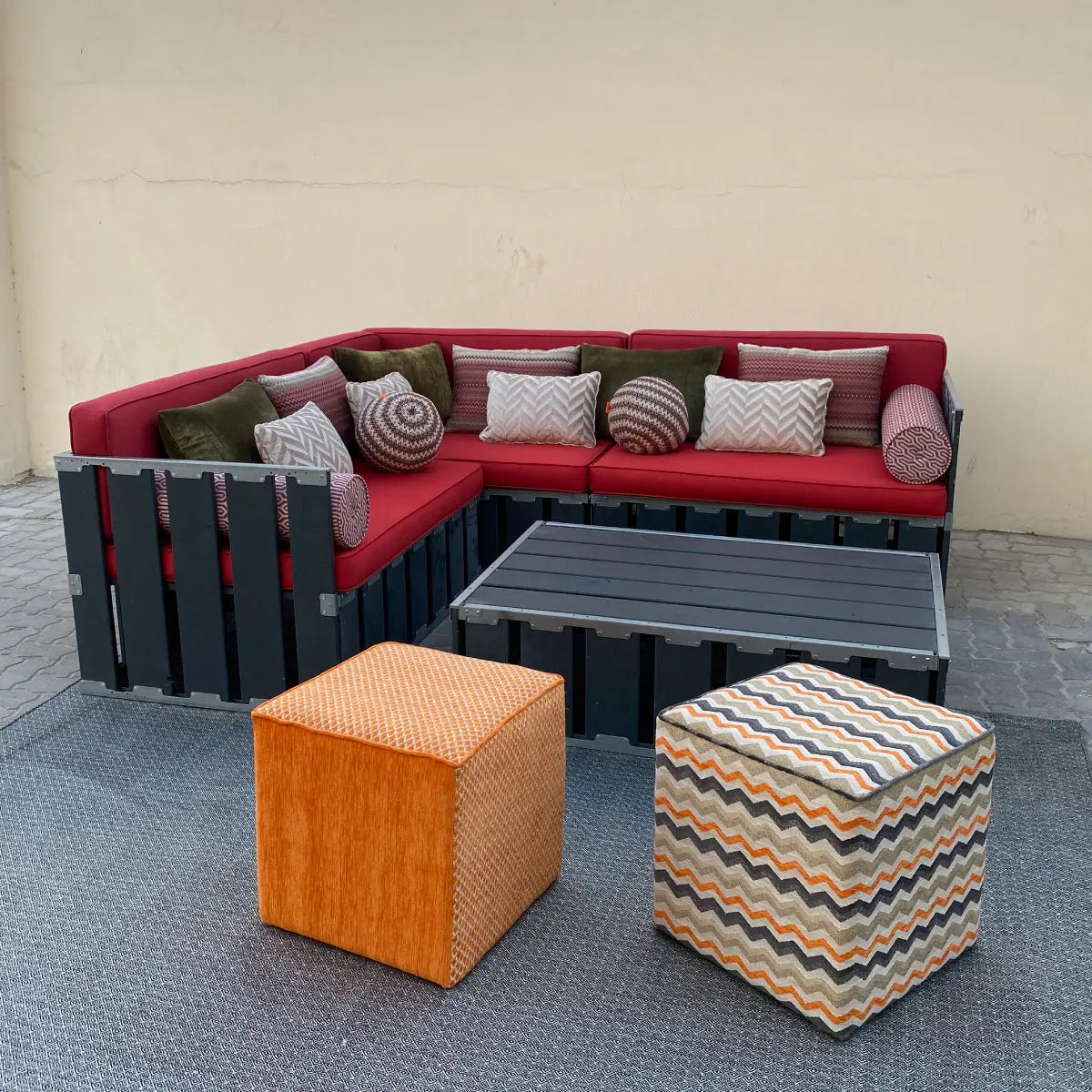 Arabica 6 seater lounge grey wood Desert River Rentals