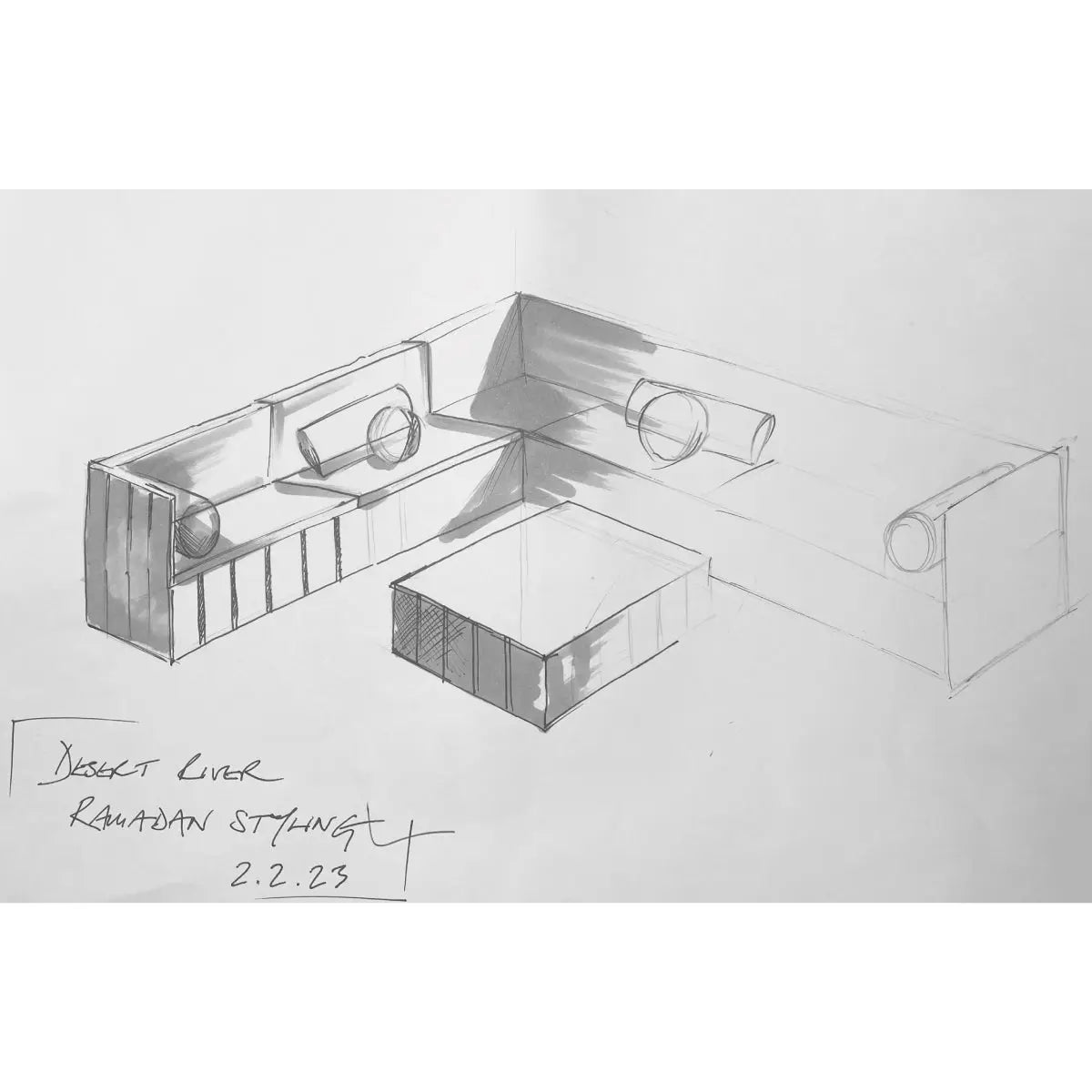 Arabica 6 seater lounge grey wood Desert River Rentals