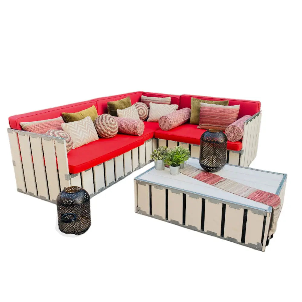 Arabica 6 seater lounge white wood Desert River Rentals