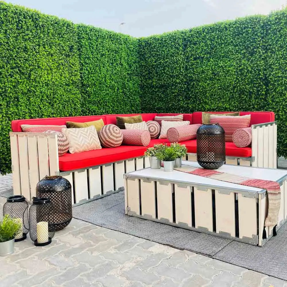 Arabica 6 seater lounge white wood Desert River Rentals