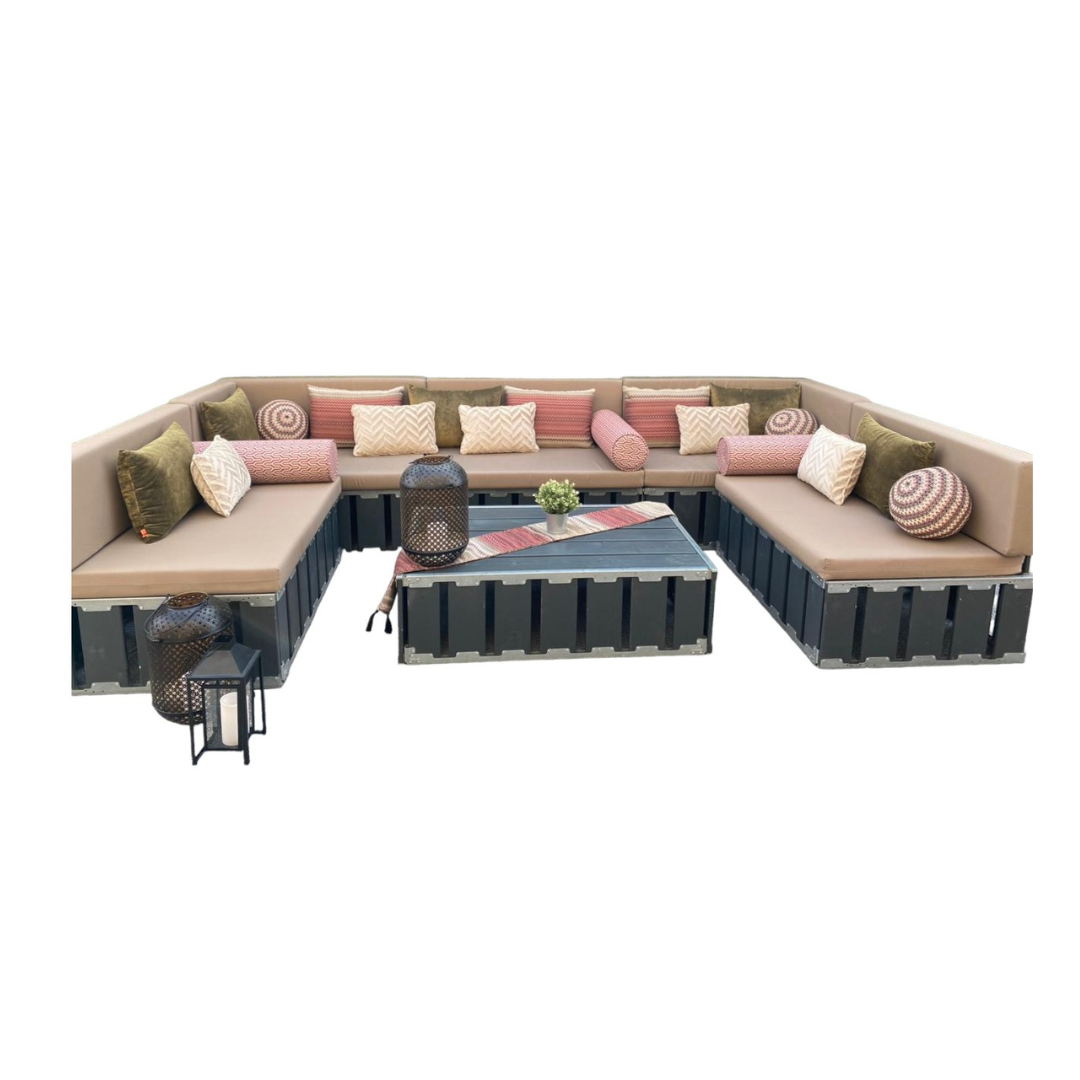Arabica Taupe 12-Seater Lounge Grey Wood Desert River Rentals