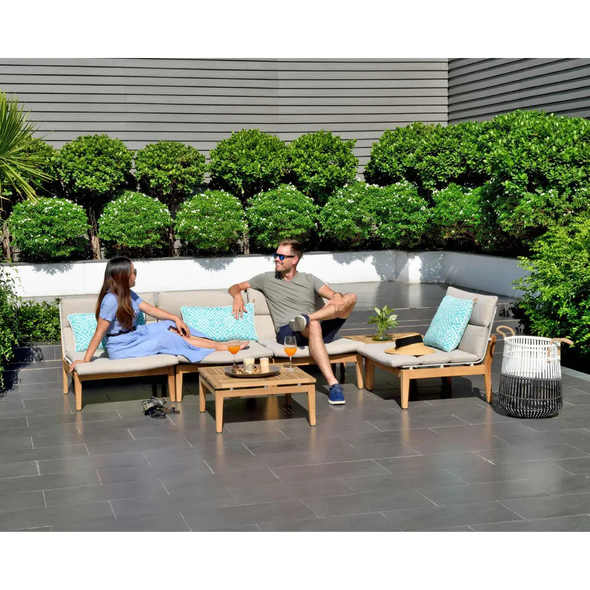 Arno teak coffee table square Desert River Rentals