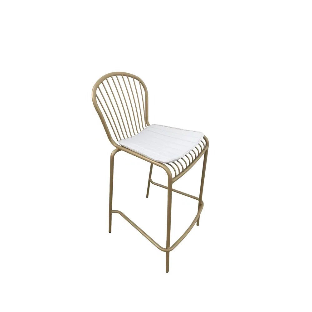 Corset bar stool champagne gold with white seat pad Desert River Rentals