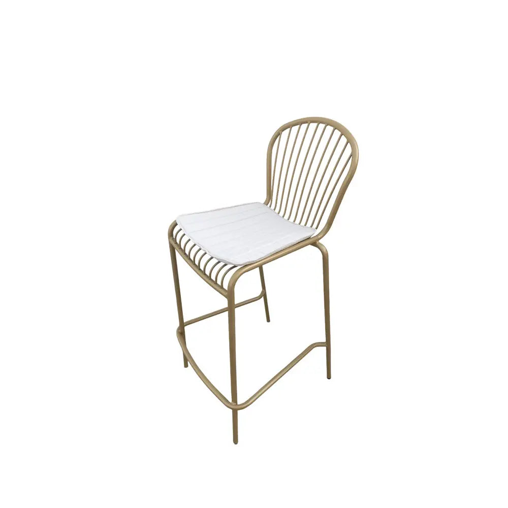 Corset bar stool champagne gold with white seat pad Desert River Rentals