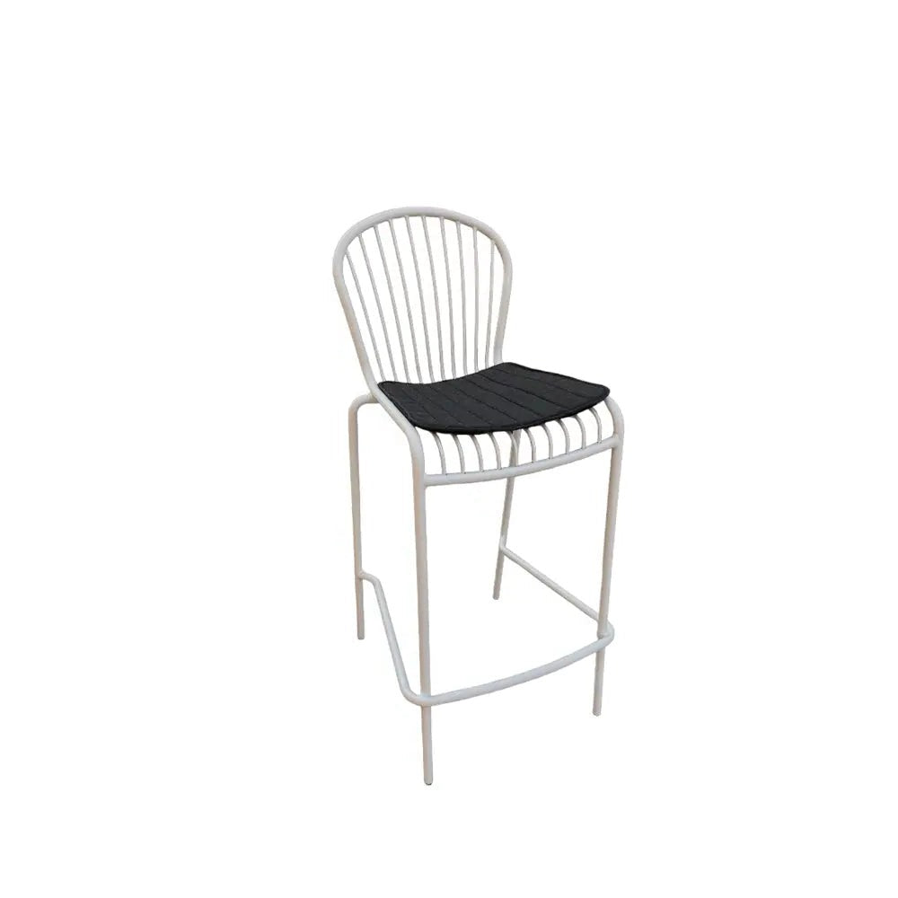 Corset bar stool white with black seat pad Desert River Rentals