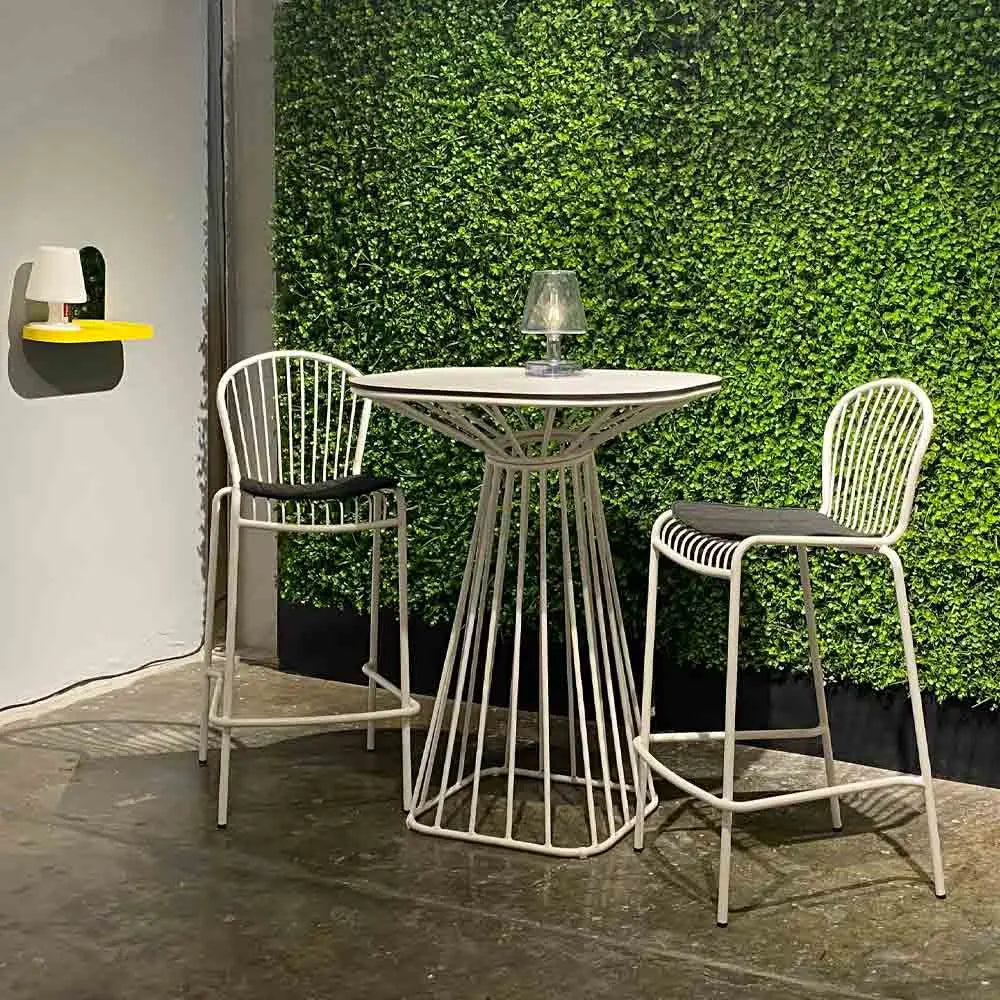 Corset bar stool white with black seat pad Desert River Rentals