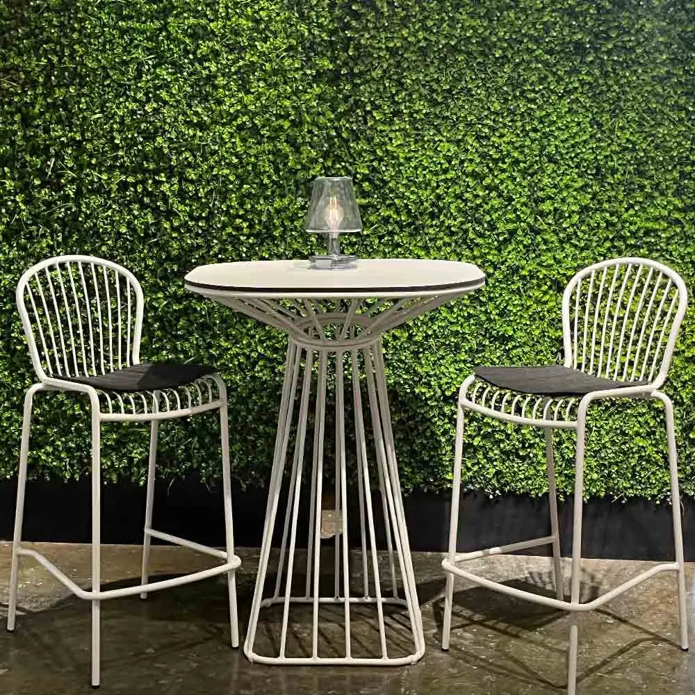 Corset bar stool white with black seat pad Desert River Rentals