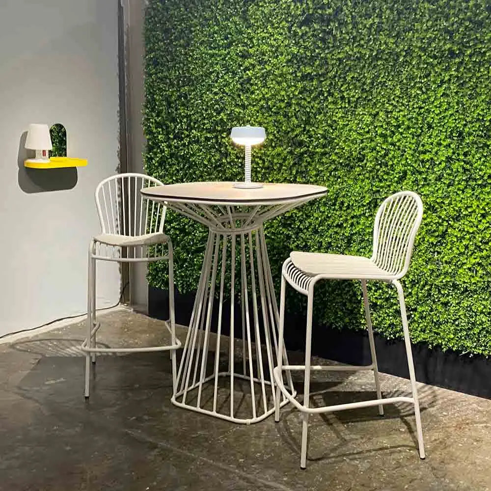 Corset bar stool white with white seat pad Desert River Rentals