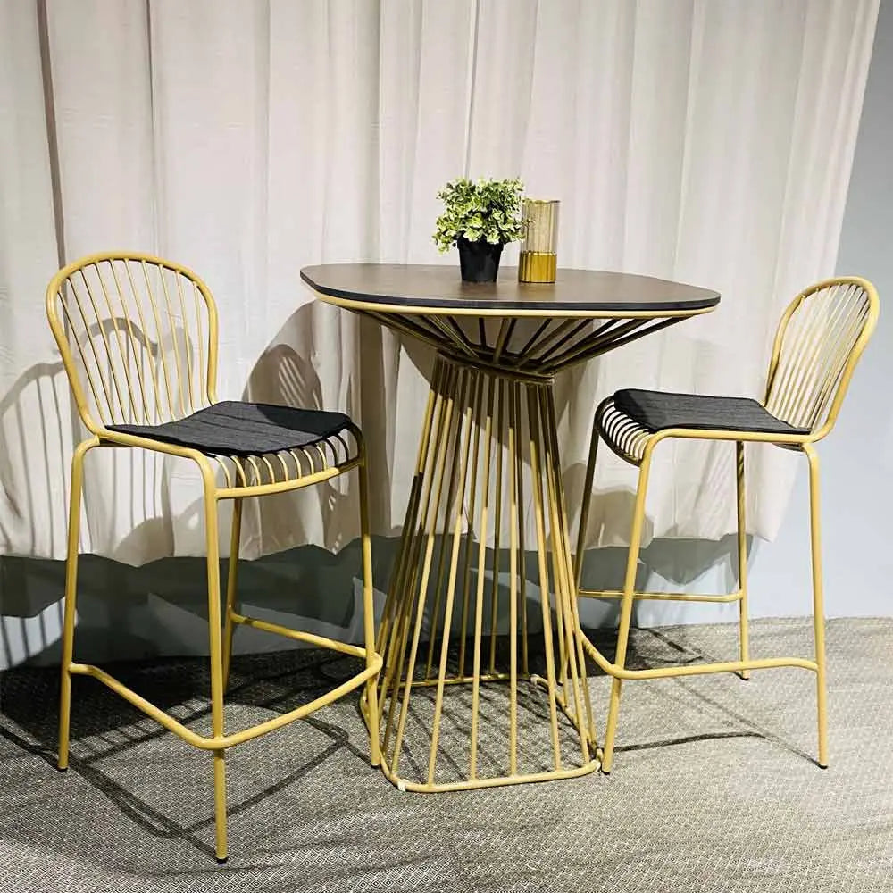 Corset cocktail table champagne gold Desert River Rentals