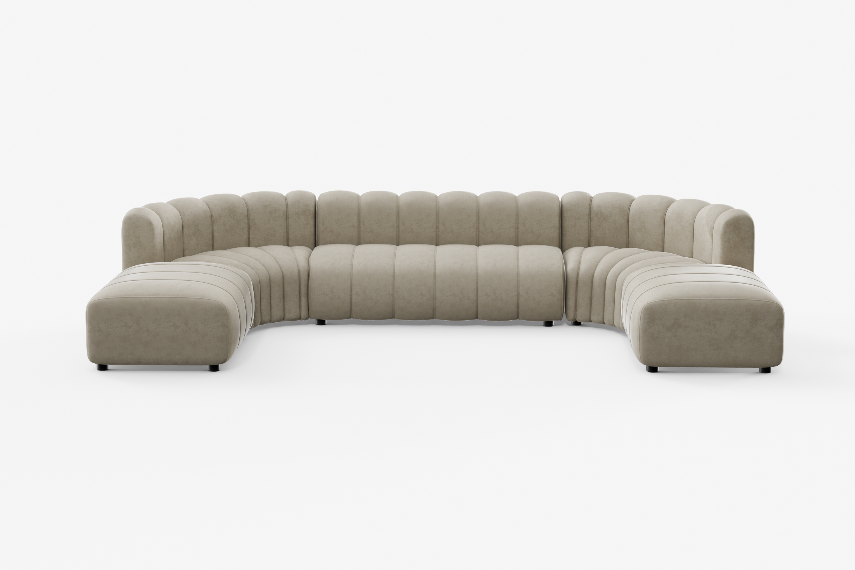 Nutmeg Beige Cosmo Concave Large Open-Ended 7-seater sofa with scalloped cushioning and a modular design ideal for open lounge or event space seating.