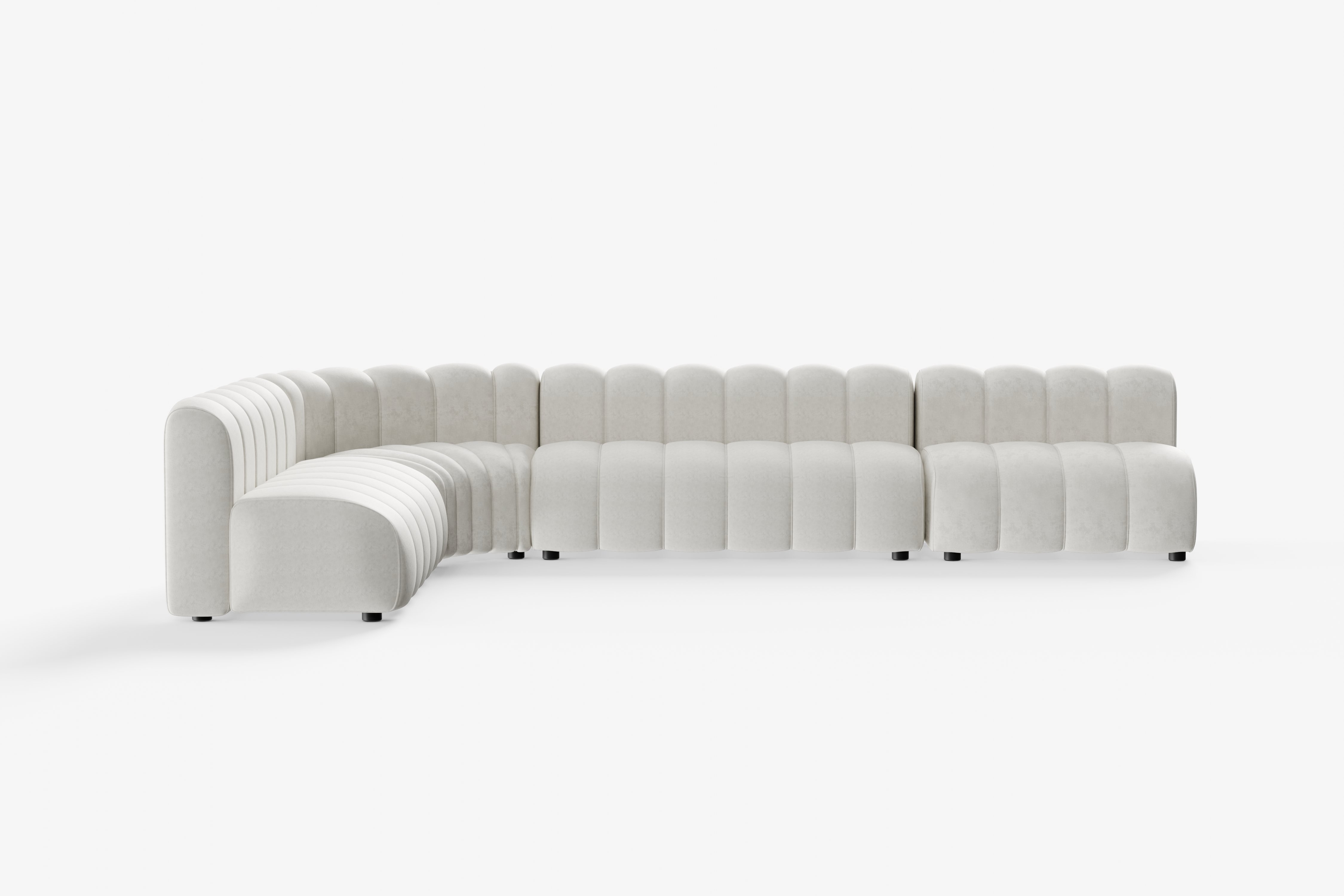 Cosmo L-shape 7-seater modular sofa in Vanilla White, designed with deep seats and a left-facing corner layout for stylish and functional event seating.