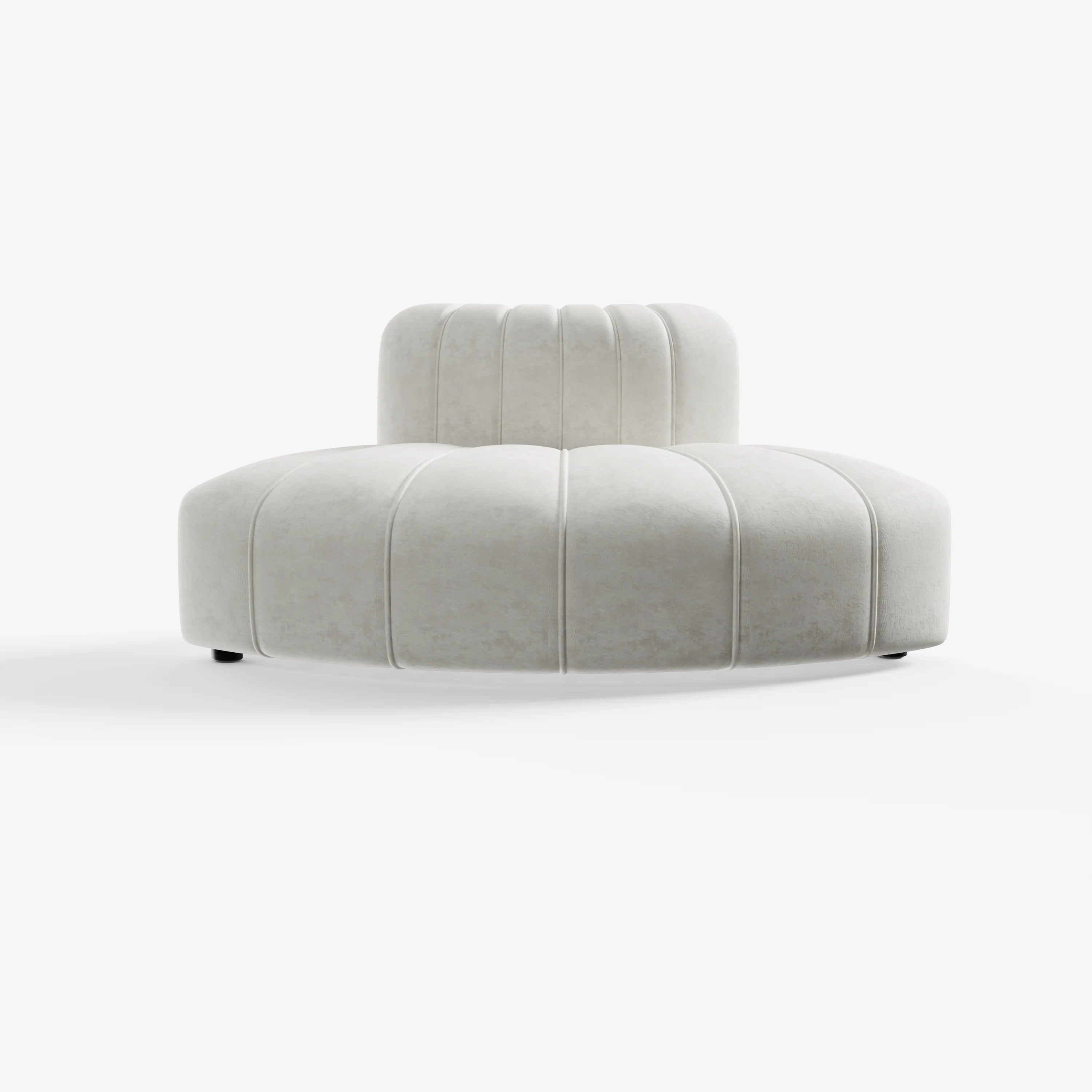 Cosmo Outer Curve 2-seater in vanilla white featuring a circular design with plush vertical panelling