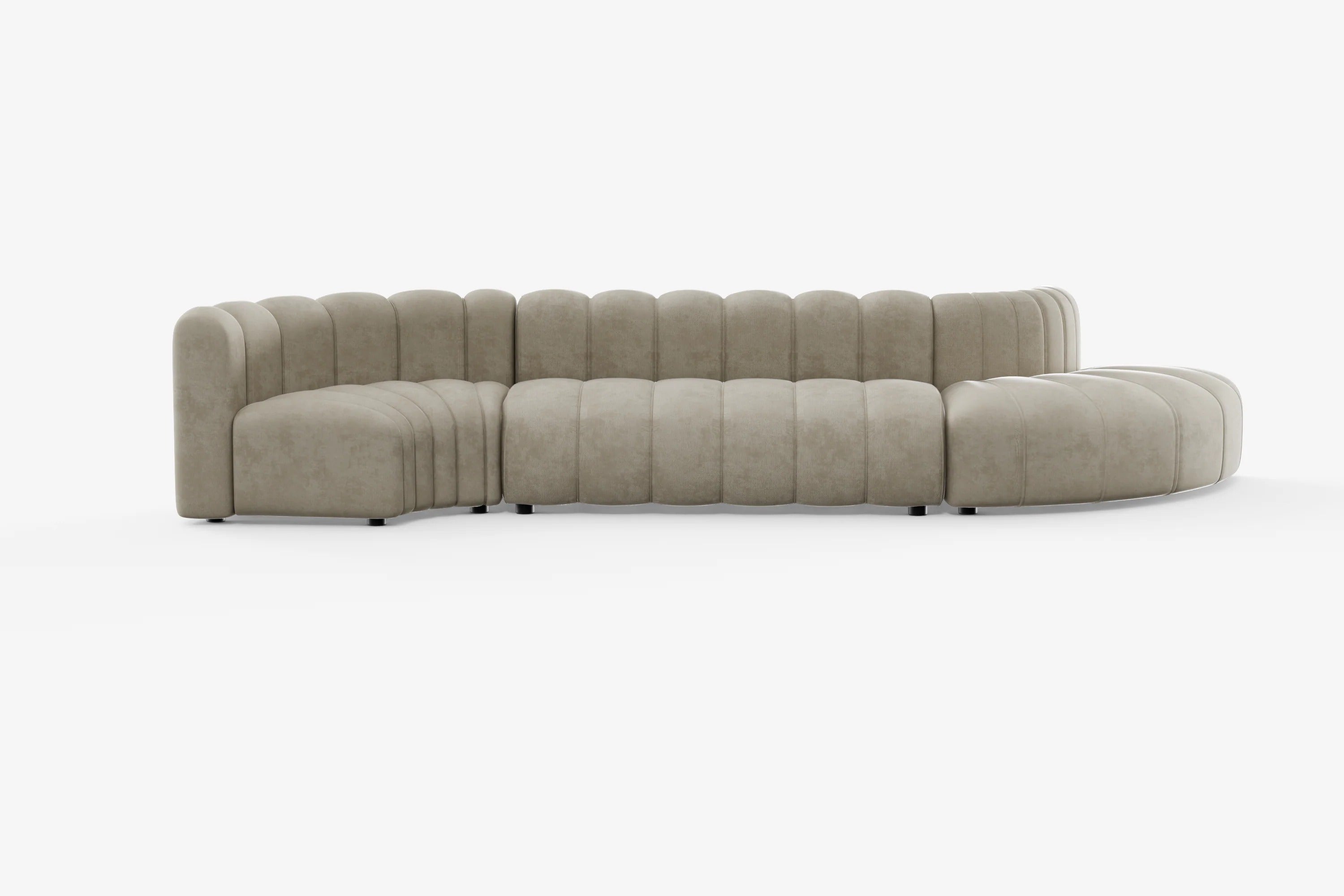 Cosmo S-shape 5-seater in nutmeg beige offering a bold curved silhouette and deep seating.