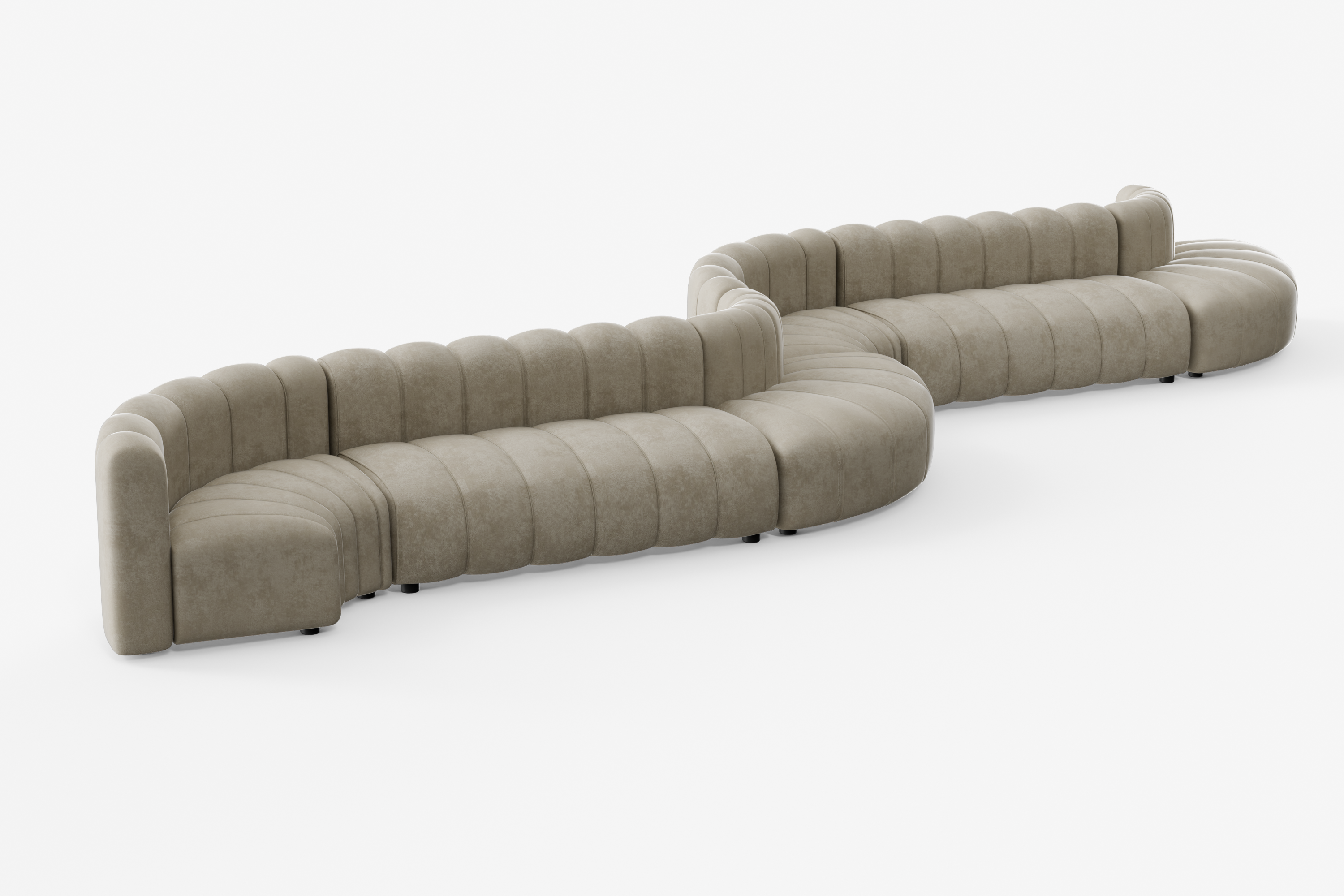Cosmo Double S-shape 12-seater in nutmeg beige with mirrored curves and generous seating space