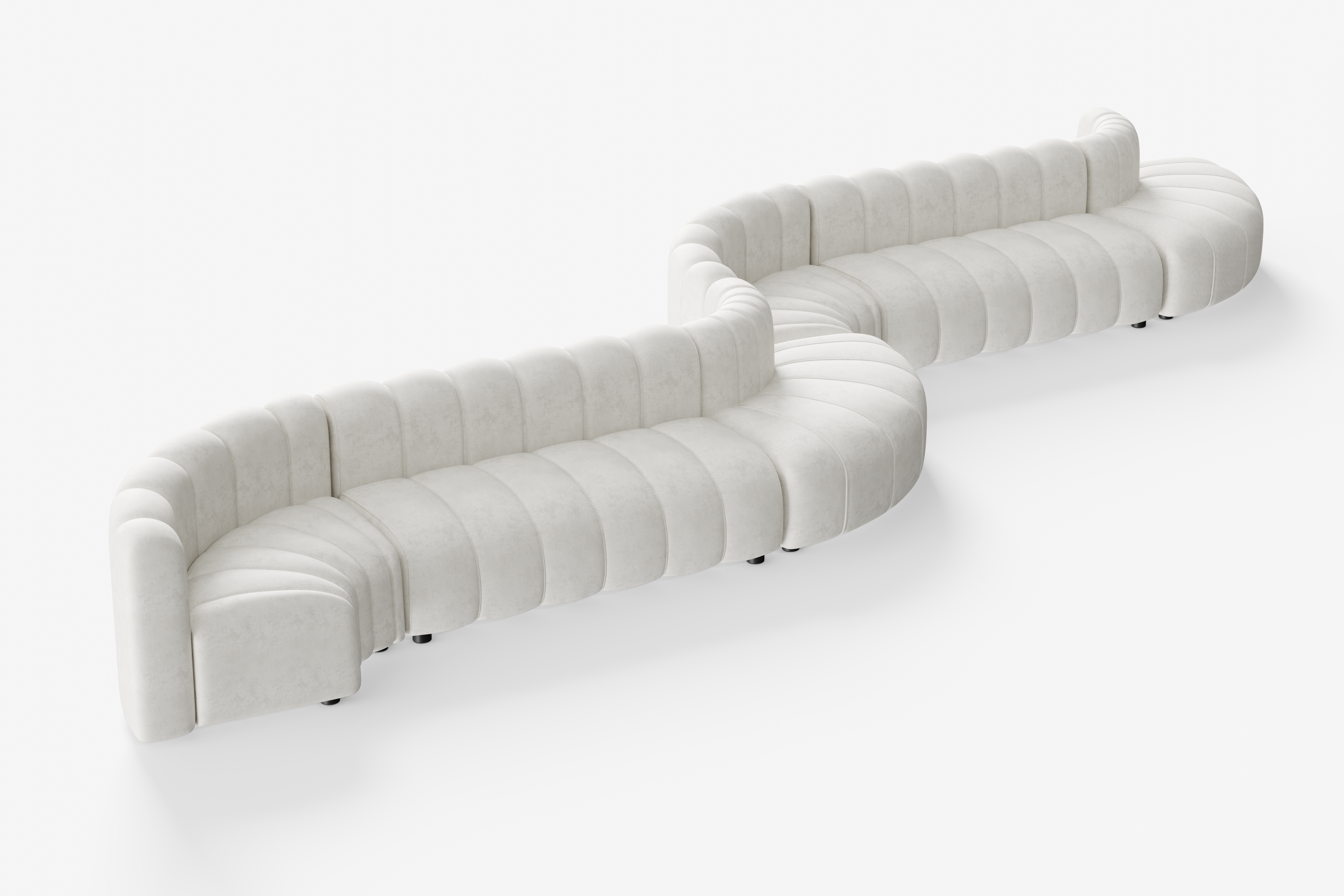 Cosmo Double S-shape 12-seater in vanilla white with symmetrical wave design and modular style.