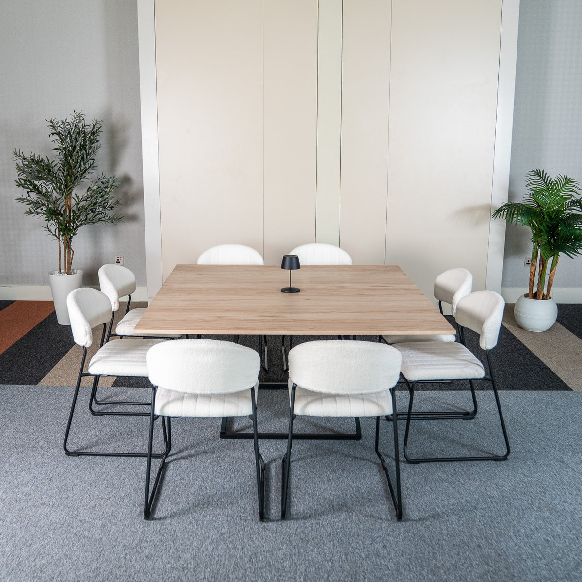 Linea XXL Dining Table (Black Frame With Oak Top) | Event Rentals Dubai