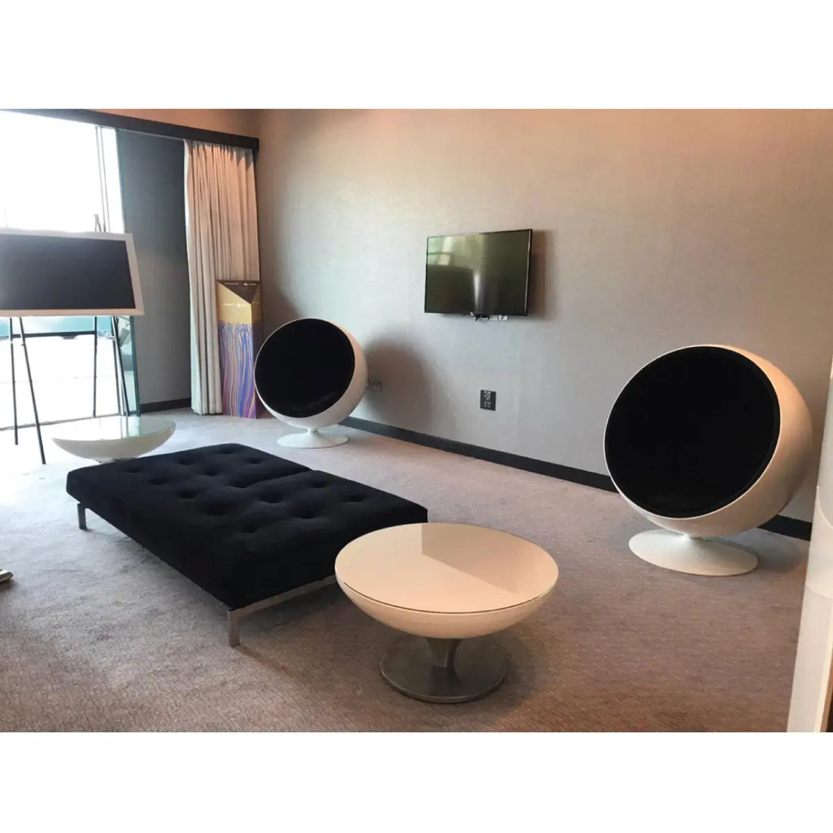 Enigma ottoman small black velvet Desert River Rentals