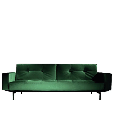 Enigma sofa with arm rest forest green velvet Desert River Rentals