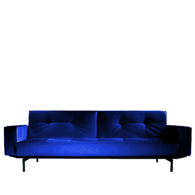 Enigma sofa with arm rest forest royal blue velvet Desert River Rentals