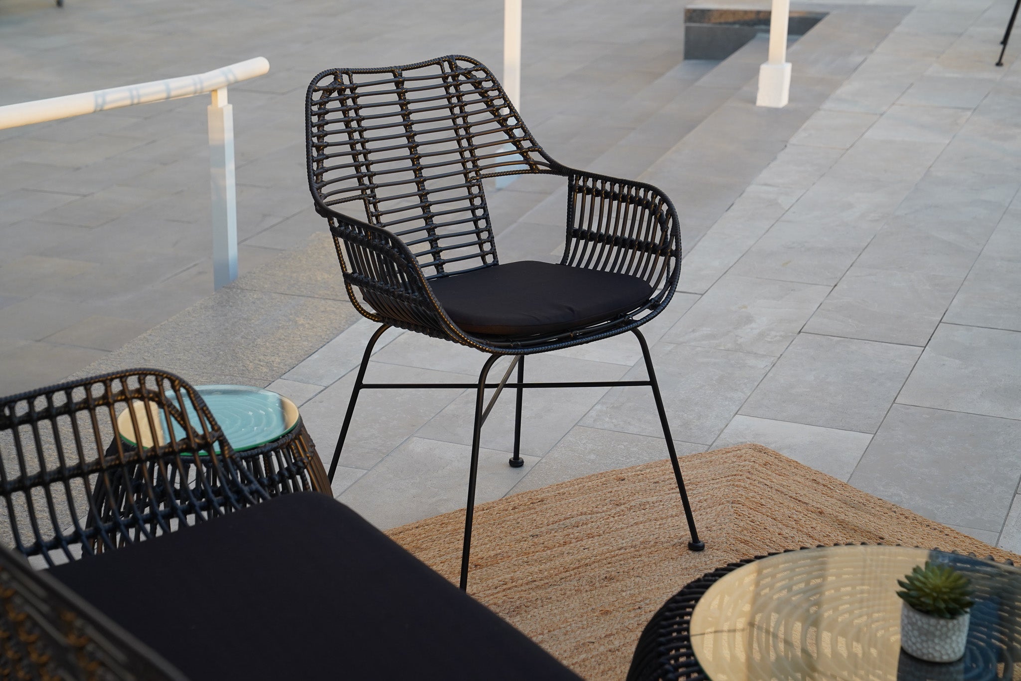 Palm Springs Dining Chair (Black with Arms) Desert River Rentals