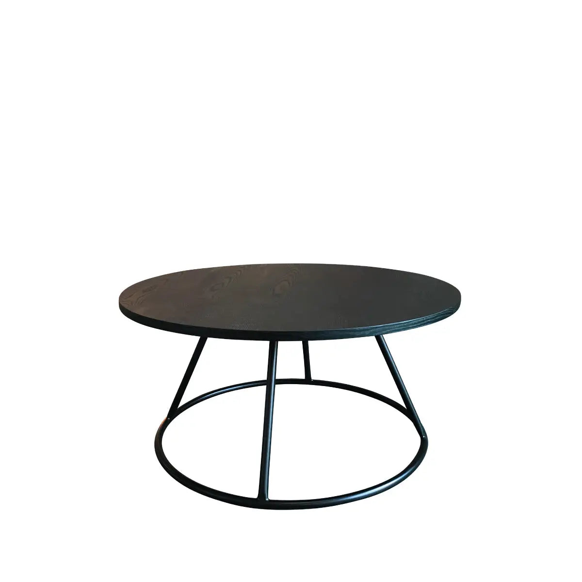 Geo coffee table black round Desert River Rentals