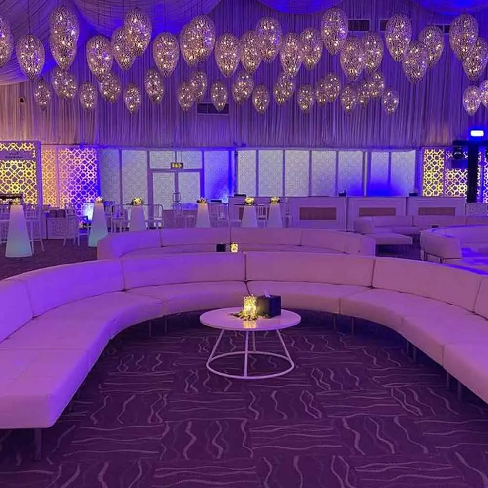 Geo coffee table white round Desert River Rentals