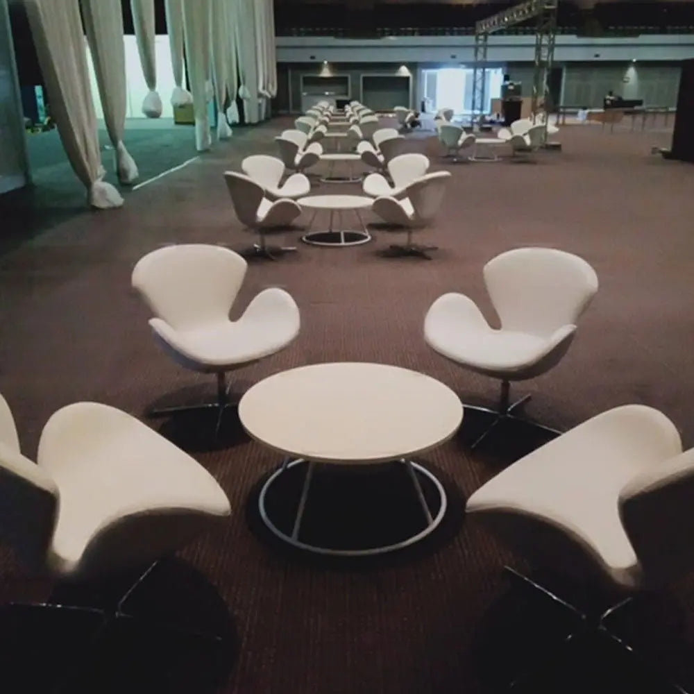 Geo coffee table white round Desert River Rentals