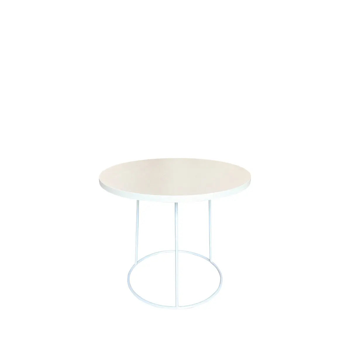 Geo side table white round Desert River Rentals