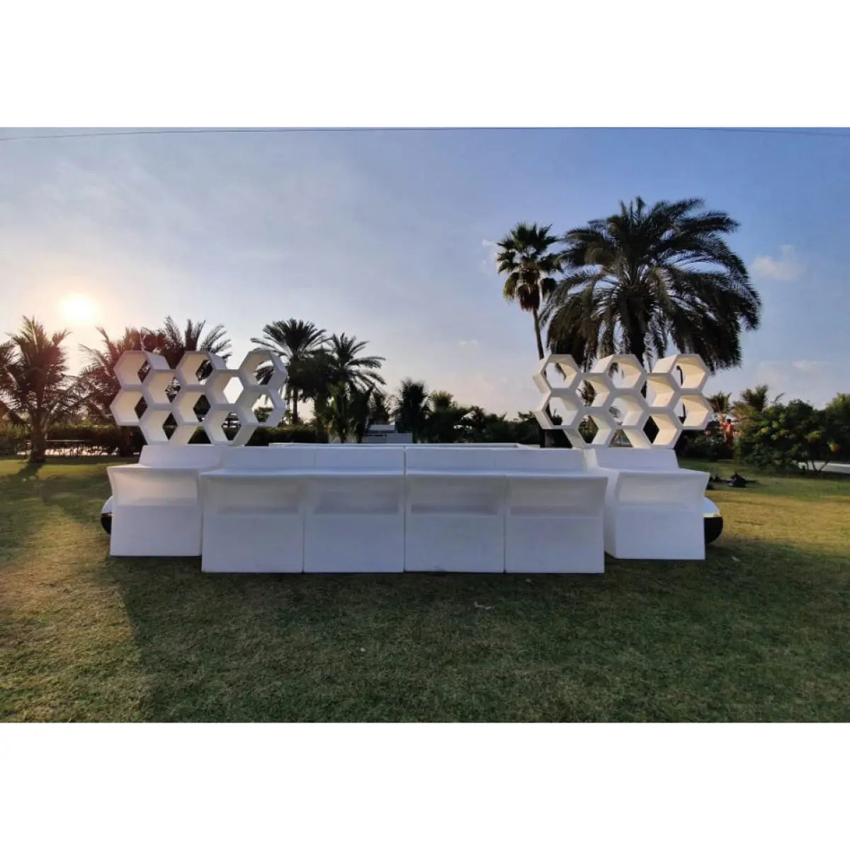 Hexa bar backdrop/space divider white Desert River Rentals
