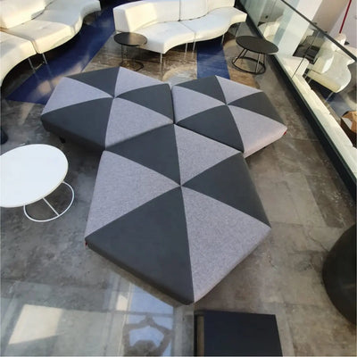 Hexagon ottoman grey fabric Desert River Rentals