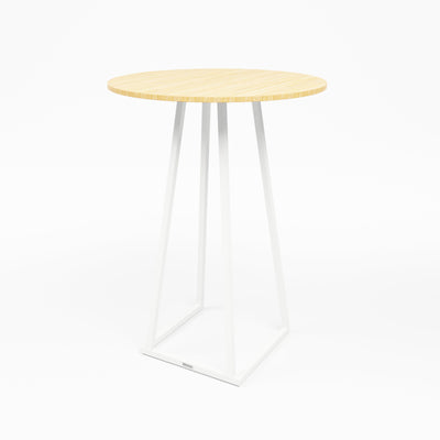 Linea Cocktail Table (White Frame with Round Bamboo Top) Desert River Rentals