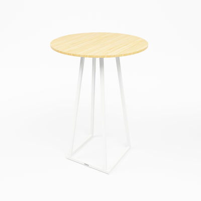 Linea Cocktail Table (White Frame with Round Bamboo Top) Desert River Rentals