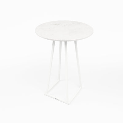 Linea Cocktail Table (White Frame with Round Marble Top) Desert River Rentals