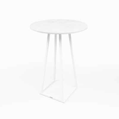 Linea Cocktail Table (White Frame with Round Marble Top) Desert River Rentals